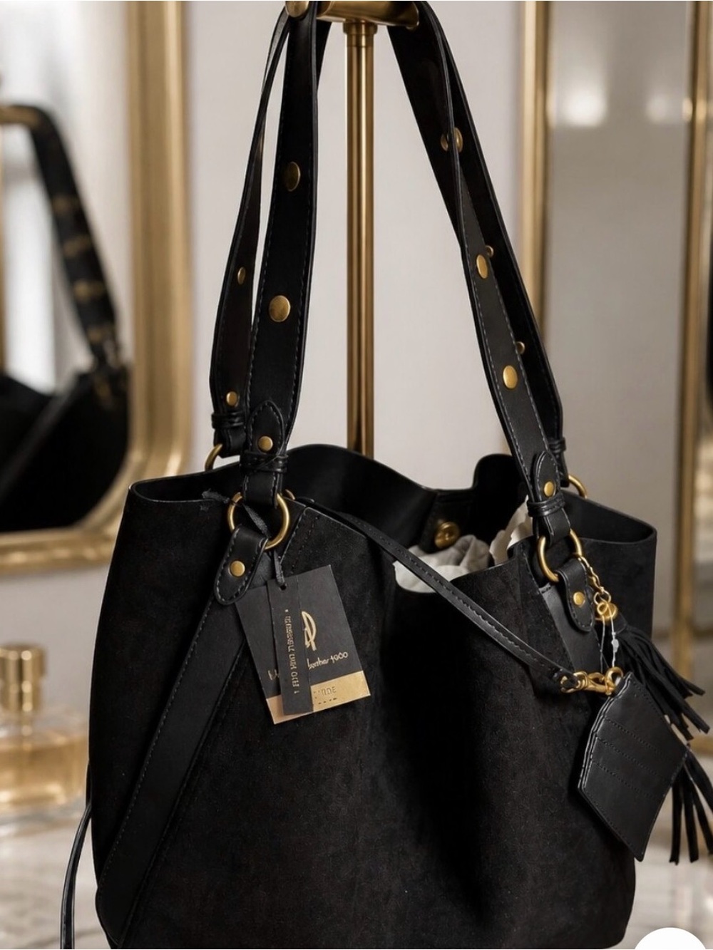 House of Harlow 1960 Black Shoulder Bag with Gold Hardware